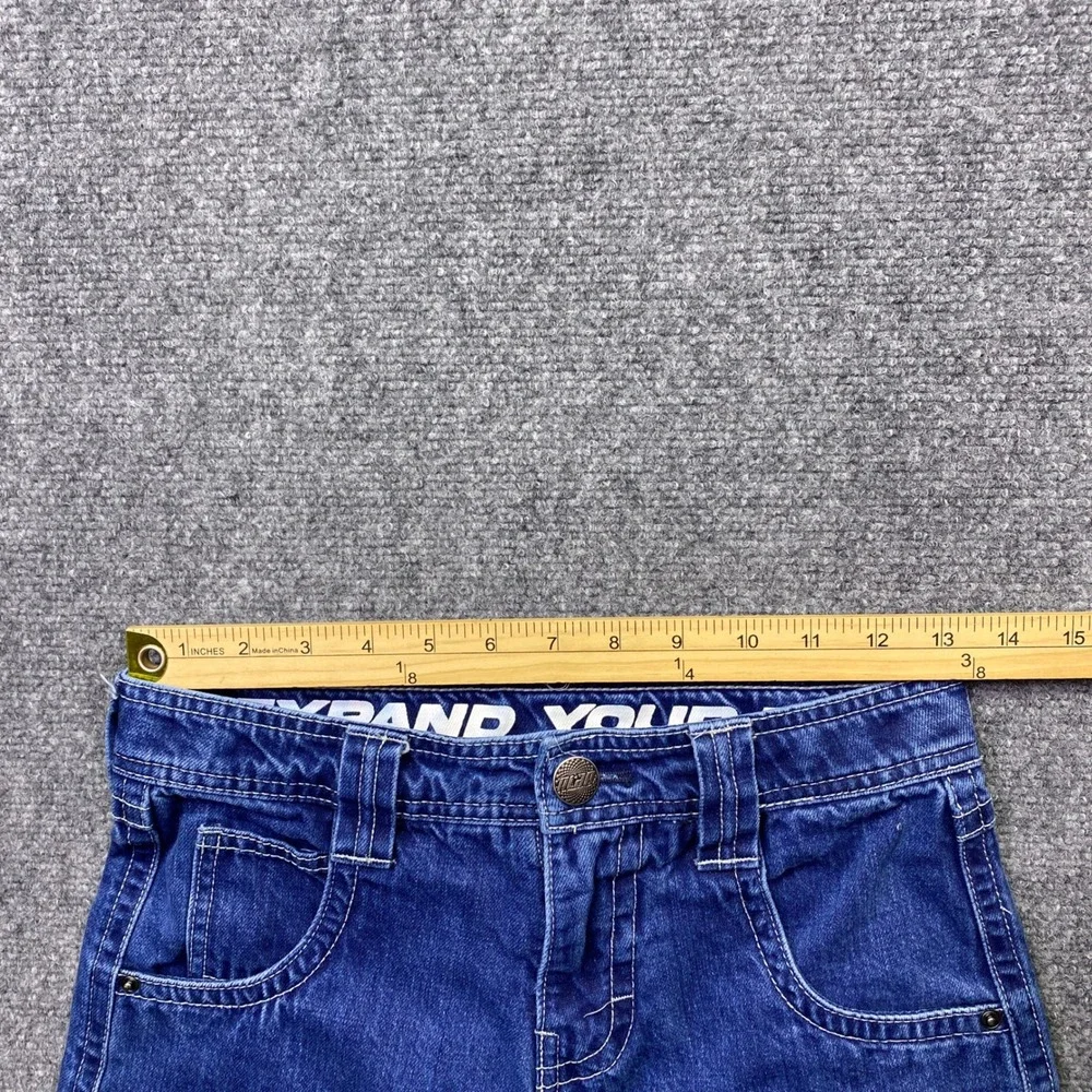 A-Lab‎ Wide Leg Skater Jeans Medium Wash Blue Baggy Y2K Graphic Denim Size 24